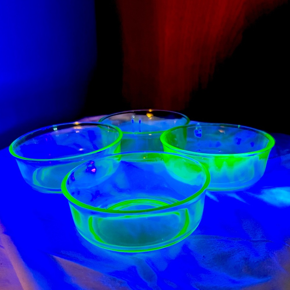 4 antique uranium glass fruit / dessert bowls